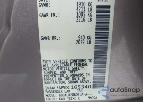 2013 Nissan Altima 2.5 S z USA, uszkodzony, nr VIN 1N4AL3AP9DC165340